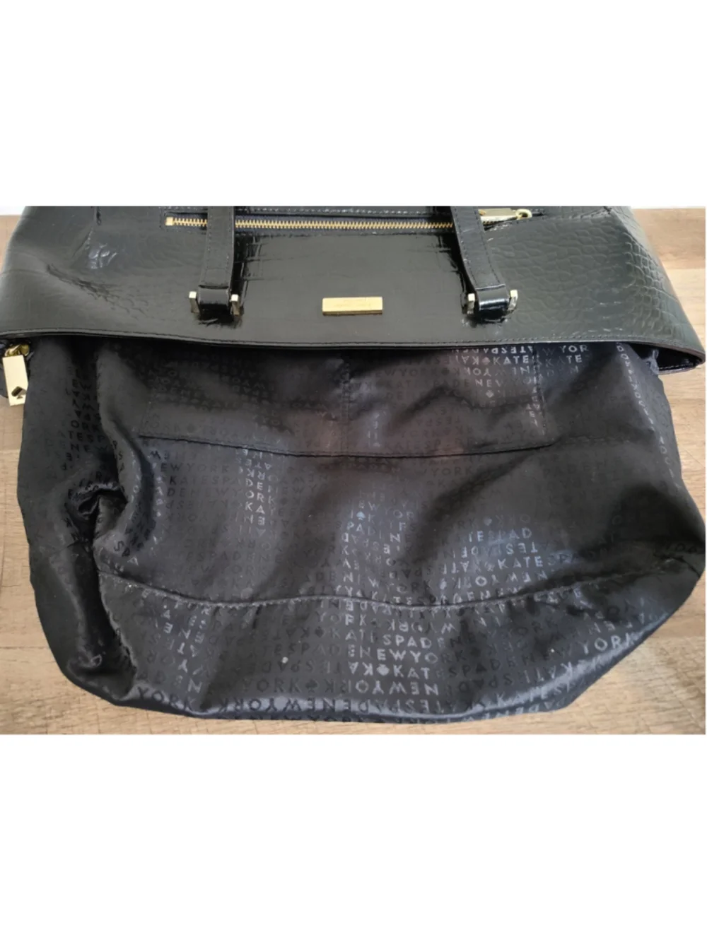 Women's Kate Spade Black Crocodile Embossed Tote Bag, One Size